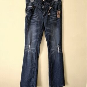 Antique Rivet Womens Bootcut‎ Distressed Pockets Low Rise Denim Size 32 NWT Y2K